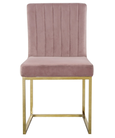 Modern gold base channel tufted pink velvet dining chair