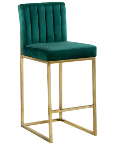 Modern gold base channel tufted green velvet counter stool