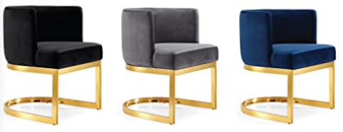 Polished gold metal frame velvet upholstered dining chair