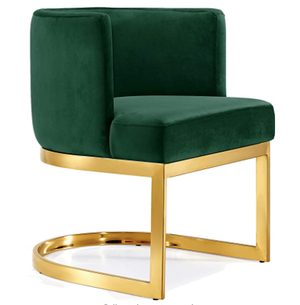 Polished gold frame emerald green velvet upholstered dining chair