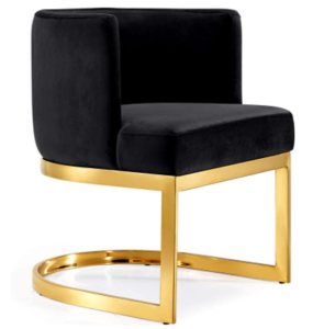 Polished gold metal frame black velvet upholstered modern dining chair