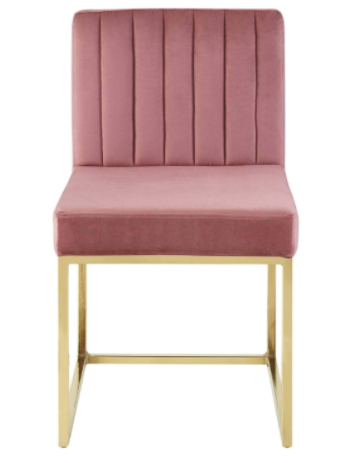 Gold base channel tufted dusty rose velvet dining chair