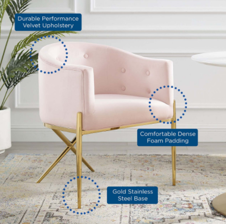 Tufted Blush Pink Velvet Accent Dining Armchair