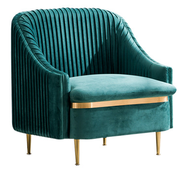 Gold legs peacock velvet upholstered single sofa