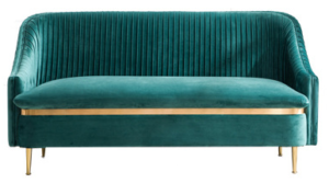 Gold legs peacock blue velvet upholstered loveseat sofa