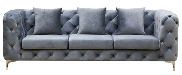 Gold stainless steel legs tufted button gray velvet 3 seater sofa