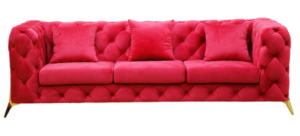 Gold Legs Tufted Red Velvet 3 Seater Sofa