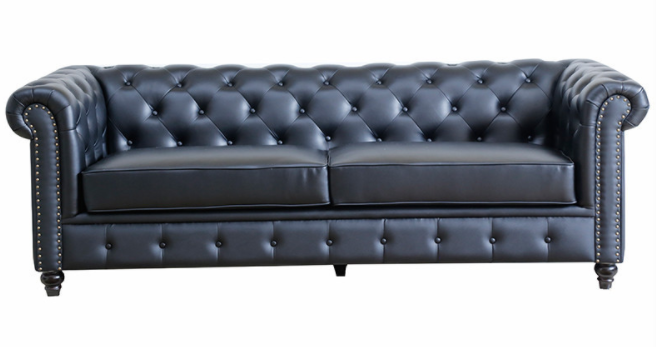 Black PU leather Chesterfield 3 Seater Sofa