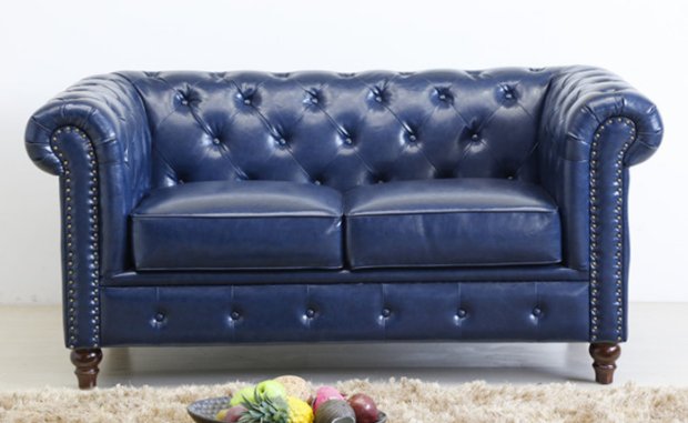 Navy blue PU leather Chesterfield Loveseat Sofa