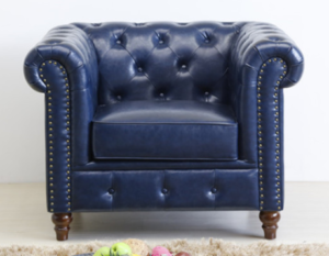 Navy blue PU leather Chesterfield Single Sofa