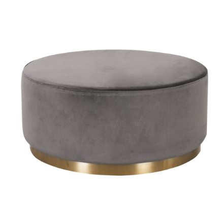 Gray velvet round ottoman with gold base