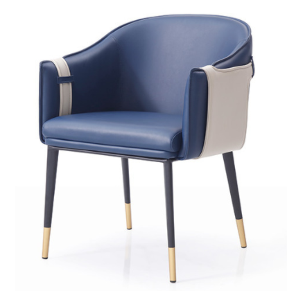 Modern chair metal legs blue PU leather dining chair