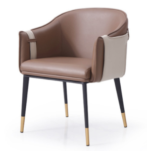 Modern chair metal legs brown PU leather dining chair