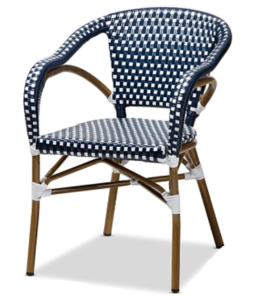 Aluminum Frame Bamboo Finish Stackable Navy/White Rattan chair