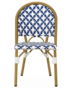 Outdoor French Bistro Blue/white Rattan Dining Chairs