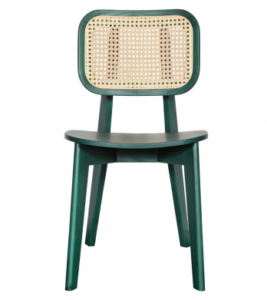 Green lacquer ash wood frame cane back dining chair