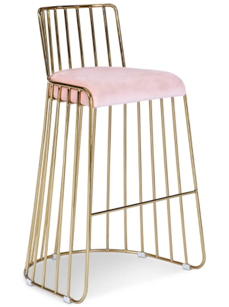 Gold Stainless Steel Pink Upholstered Velvet Bar Stool