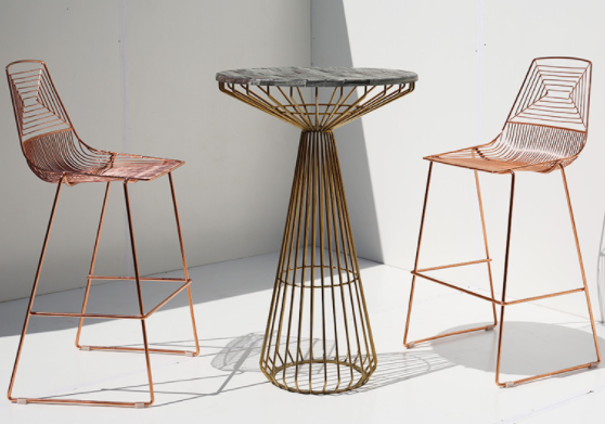 Rose gold electroplated iron wire bar table and stool set
