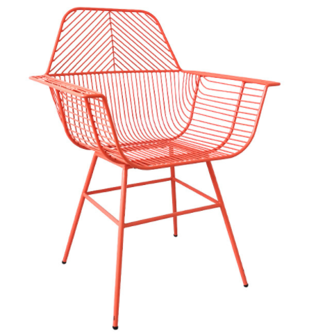 Orange powder coated metal wire dining armchair