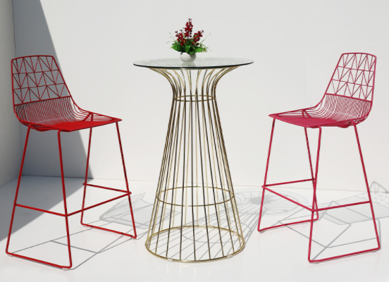 Gold electroplated iron wire bar table and stool set