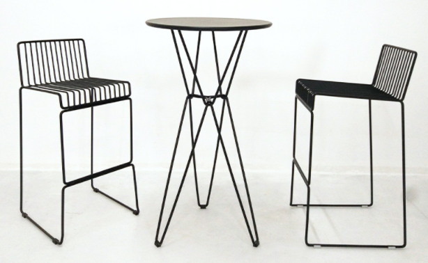 Wedding furniture black powder coated iron wire bar table and stool set