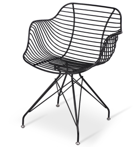 Black powder coated metal wire dining armchair
