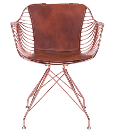 Rose Gold Armchair Metal Wire Dining Chair With PU Cushion