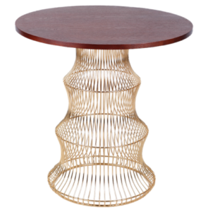 Gold Metal Wire Base Wood Top Round Dining Table