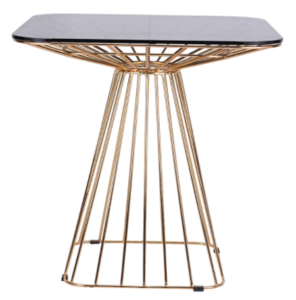 Glass Top And Gold Wire Base Square Dining Table