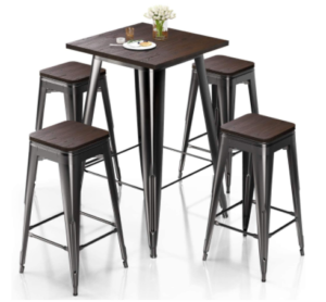 5pcs solid wood top metal frame bistro patio cafe restaurant bar table and stool set