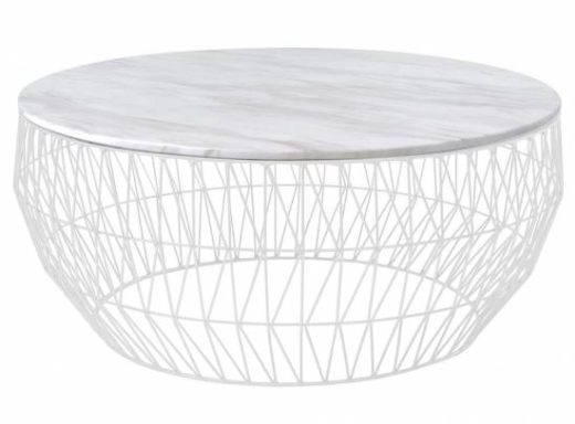White marble top with metal wire base round coffee table
