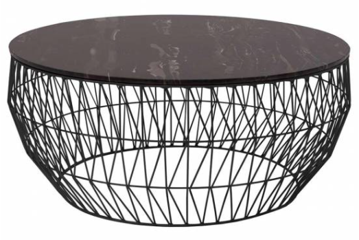 Black marble top with metal wire base round coffee table