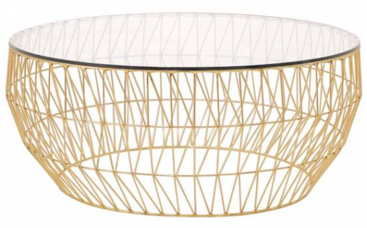 Clear glass top with gold metal wire base round coffee table