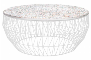 Terrazzo top with white metal wire base round coffee table