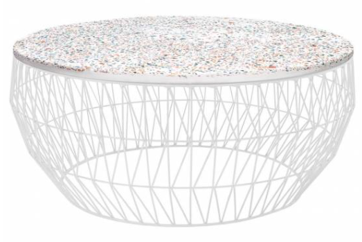 Terrazzo top with white metal wire base round coffee table