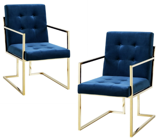 Brass gold stainless steel frame velvet upholstered dining armchair