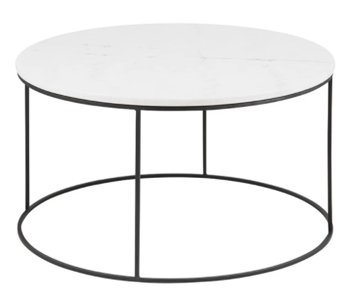 Black metal frame marble top round coffee table