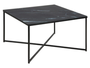 Black metal frame black marble top square coffee table