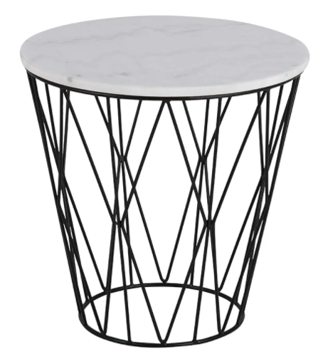 Black metal wire white marble top round side table