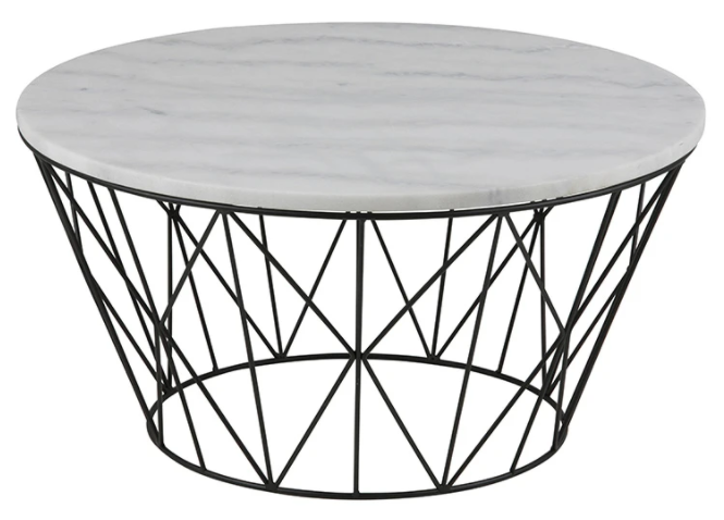 Black metal wire white marble top coffee table