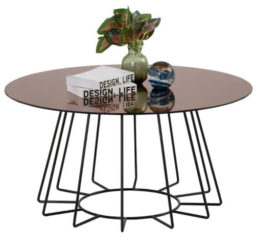 Brown metal wire round coffee table
