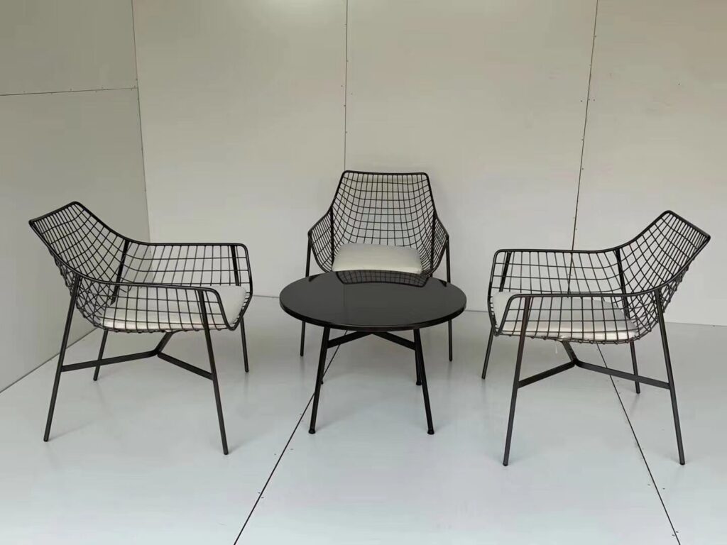 Black powder coated metal wire mesh dining chair