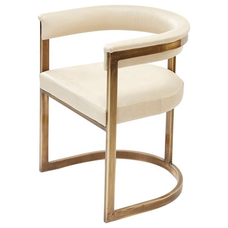 Stainless steel frame beige PU upholstered restaurant dining chair