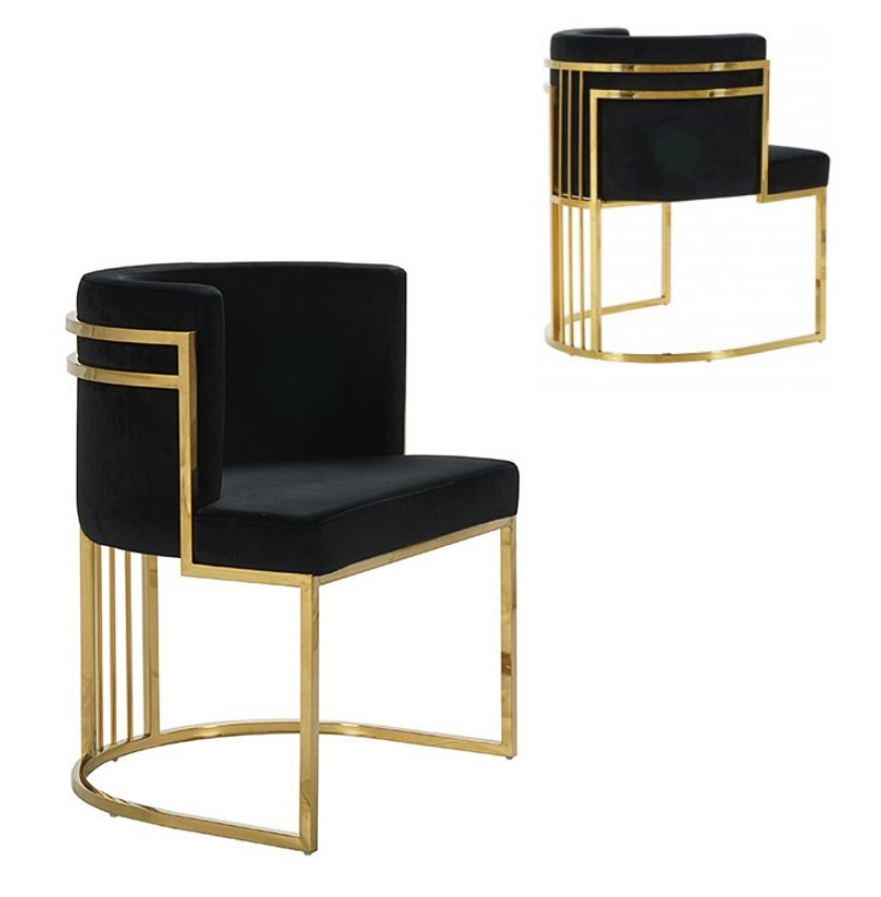 Wholesale brass gold stainless steel black velvet upholstered chair