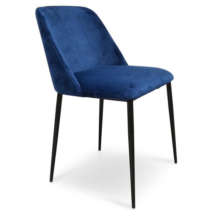 Black metal legs blue velvet upholstered dining chair