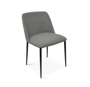 Black metal legs gray linen fabric upholstered dining chair