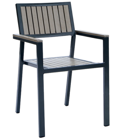 Black powder coated aluminum frame plastic wood  dining chair