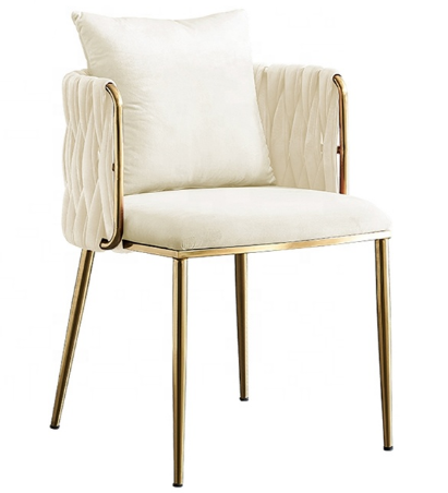 Golden stainless steel frame velvet weaving dining chair