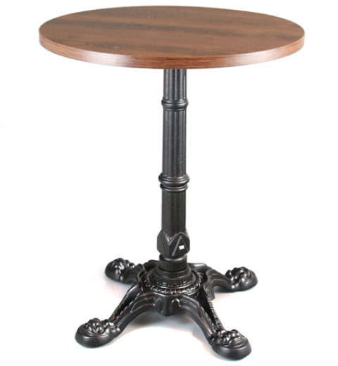 Wooden top black cast iron base cafe table