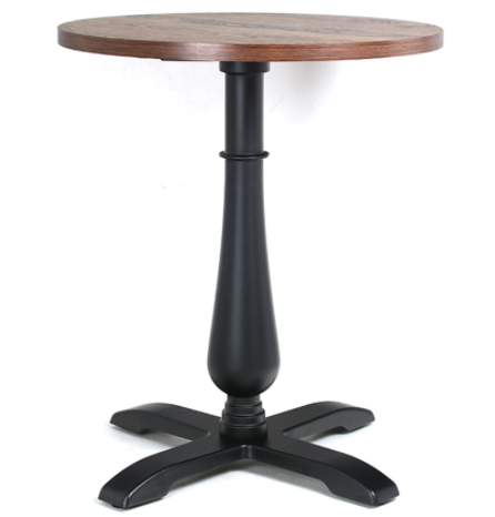 Wooden top black round metal base cafe table
